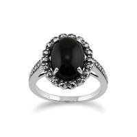 925 Silver Art Deco Onyx & Marcasite Ring