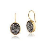 925 Gold Plated Sterling Silver 6.8ct Silver Drusy Quartz Drop Earrings