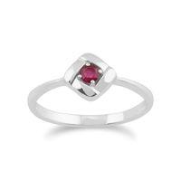 925 Sterling Silver 0.14ct Ruby Square Crossover Ring