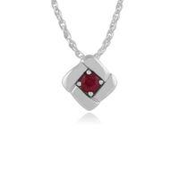 925 Sterling Silver 0.14ct Ruby Square Crossover Pendant on 45cm Chain