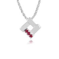 925 Sterling Silver 0.05ct Ruby Square Crossover Pendant on 45cm Chain
