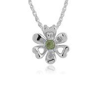 925 Sterling Silver 0.07ct Peridot Floral Pendant on 45cm Chain