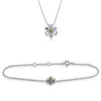 925 sterling silver peridot floral 45cm necklace 19cm bracelet set