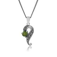 925 Sterling Silver 0.53ct Peridot & Marcasite Art Nouveau Necklace