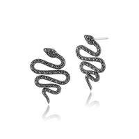 925 Sterling Silver 0.70ct Marcasite Art Nouveau Snake Drop Earrings
