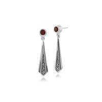 925 Sterling Silver 0.28ct Garnet & Marcasite Art Deco Drop Earrings