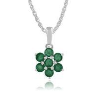 925 Sterling Silver 1.40ct Emerald Floral Cluster Pendant on 45cm Chain