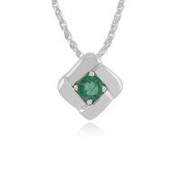 925 Sterling Silver 0.11ct Emerald Square Crossover Pendant on 45cm Chain