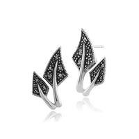 925 sterling silver marcasite leaf art nouveau stud earrings