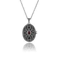 925 sterling silver mozambique garnet marcasite oval locket necklace