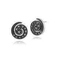 925 Sterling Silver 0.38ct Art Nouveau Marcasite Swirl Stud Earrings