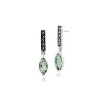 925 Sterling Silver 3.33ct Green Mint Quartz & Marcasite Drop Earrings