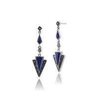 925 Sterling Silver 1.1ct Lapis Lazuli & Marcasite Art Deco Earrings