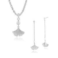 925 Sterling Silver Ginkgo Flower Pearl Drop Earring & 45cm Necklace Set