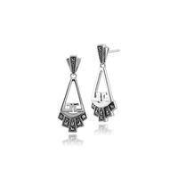 925 sterling silver art deco marcasite drop earrings