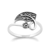 925 Sterling Silver 0.13ct Marcasite Art Nouveau Leaf Design Ring