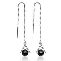 925 Sterling Silver Earrings Black Triangle Onyx AAA Cubic Zirconia Drop Earrings Jewelry