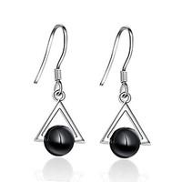 925 Sterling Silver Earrings Black Triangle Onyx AAA Cubic Zirconia Drop Earrings Jewelry