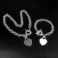 925 Silver Beautiful Heart Necklace Bracelet Set