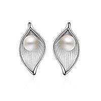 925 Imitation Pearl Leaf Earrings Set Jewelry Imitation Pearl Party Daily Casual Pearl Sterling Silver 1 pair Silver