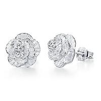 925 Silver Sterling Silver Jewelry Earrings Sample Flower Zircon Stud Earring 1Pair