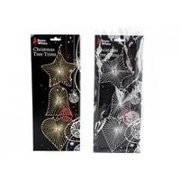 9cm 3 Piece Metal Star, Heart & Bell Glitter Tree Trims