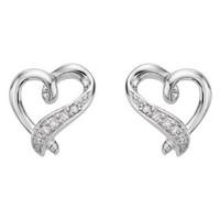 9ct white gold diamond open heart earrings