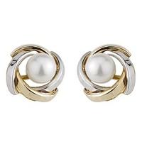 9ct two colour gold freshwater cultured pearl knot stud earrings