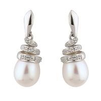 9ct white gold white freshwater cultured pearl and diamond earrings