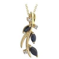 9ct gold sapphire and diamond leaf pendant