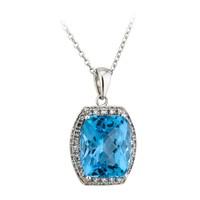 9ct white gold blue topaz and 0.16 carat diamond pendant