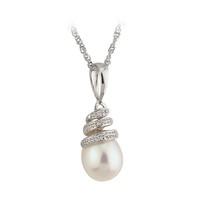 9ct white gold freshwater cultured pearl and diamond pendant