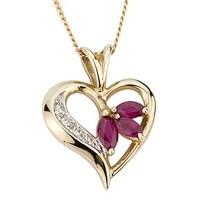 9ct gold ruby and diamond heart pendant
