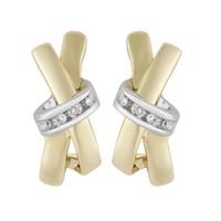 9ct two colour gold diamond crossover stud earrings