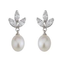9ct white gold freshwater cultured pearl and cubic zirconia earrings
