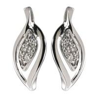 9ct white gold 010 carat diamond leaf earrings