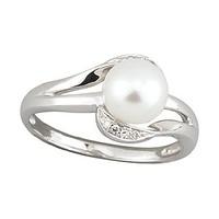 9ct white gold freshwater cultured pearl and diamond dress ring