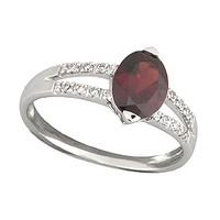 9ct white gold garnet and diamond split shank ring