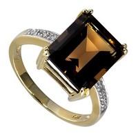 9ct gold smoky quartz and diamond ring