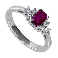 9ct white gold ruby and 0.17 carat diamond ring