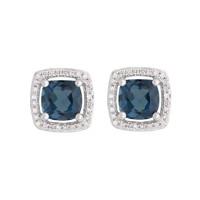 9ct white gold London blue topaz and 0.14 carat diamond cluster stud earrings