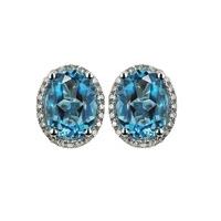 9ct white gold blue topaz and 018 carat diamond stud earrings