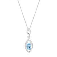 9ct white gold blue topaz and 0.12 carat diamond marquise-shaped pendant