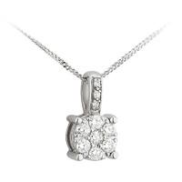 9ct white gold 0.10 carat diamond floral cluster pendant