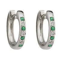 9ct white gold emerald and diamond channel set hoop earrings