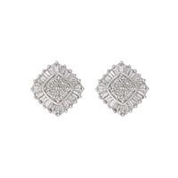 9ct white gold 0.20 carat round brilliant and baguette cluster stud earrings