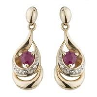 9ct gold ruby and diamond drop earrings