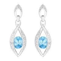 9ct white gold blue topaz and 0.15 carat diamond marquise-shaped earrings