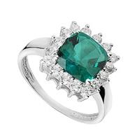 9ct white gold created emerald and cubic zirconia cluster ring