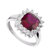 9ct white gold created ruby and cubic zirconia cluster ring